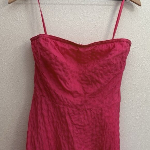 J CREW Womens Embossed Textured Hot Pink Sz 4 Strapless Cotton Fit & Flare Dress - Picture 1 of 16